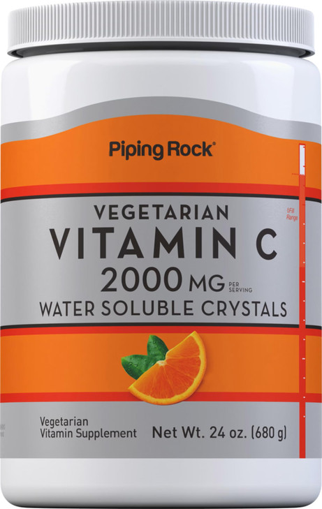 Piping Rock Vitamin C Powder | 24 oz | 2000mg | Water Soluble Crystals | as Ascorbic Acid | Vegetarian, Non-GMO, Gluten Free Supplement