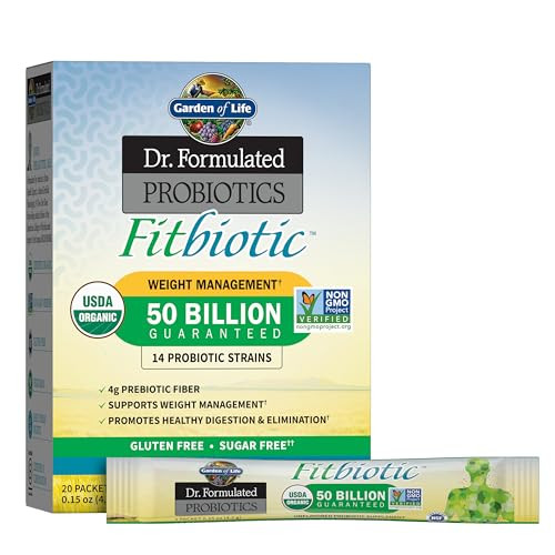 Garden of Life Dr. Formulated Probiotics Fitbiotic Weight Management Powder, 50 Billion CFU & Prebiotic Fiber, Organic & Non-GMO Digestive Gut Health
