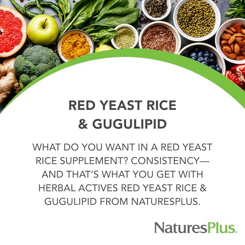 NaturesPlus Red Yeast Rice & Gugulipid - 60 Capsules - 900 mg Complex - Vegan, Gluten Free, Non-GMO - 30 Servings