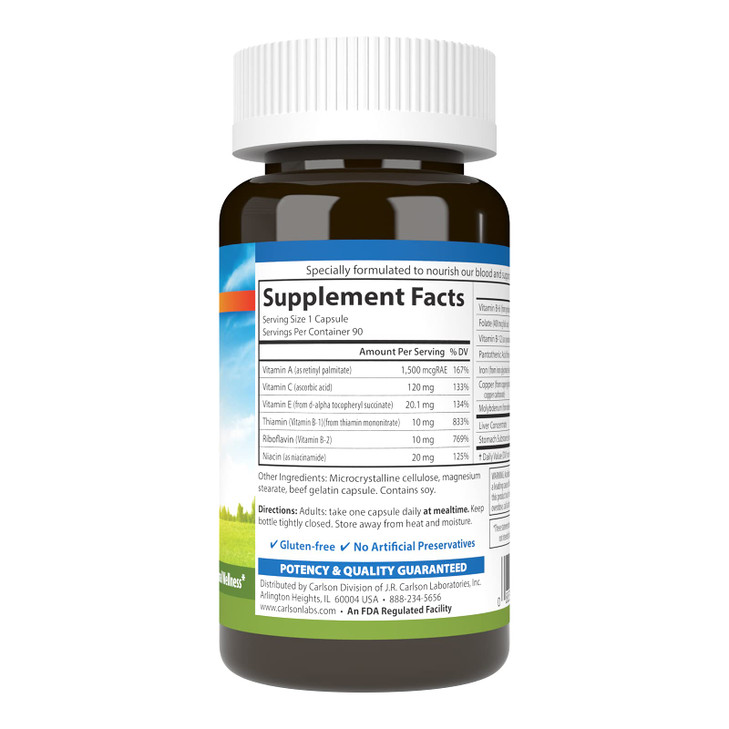 Carlson - Blood Nutrients, 28 mg Iron, Blood Development, Iron Absorption & Optimal Wellness, 90 Capsules