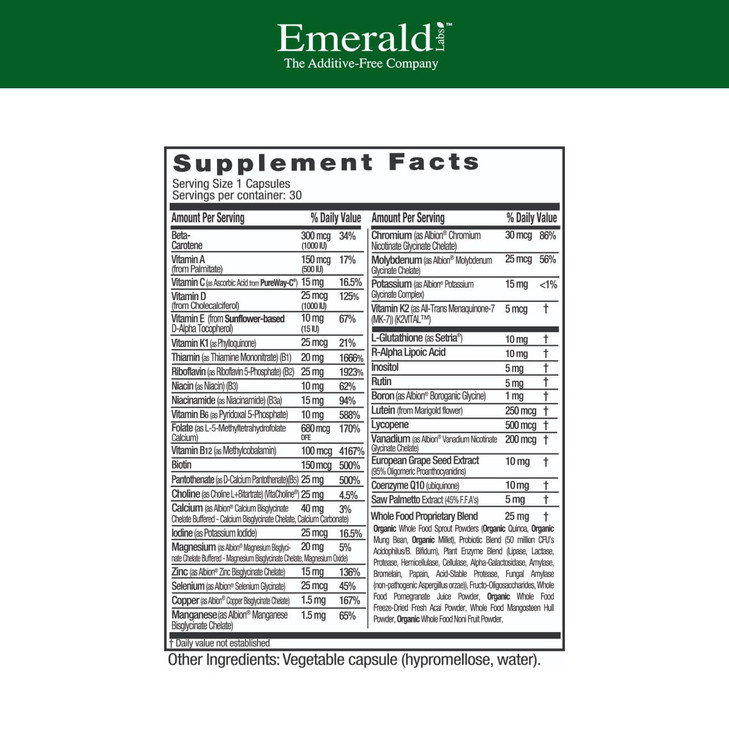 EMERALD LABS Men's 45+ 1-Daily Multi - Made with Saw Palmetto, Lycopene & More for Heart, Bone & Immune Support* - Gluten-Free - 30 Vegetable Capsule