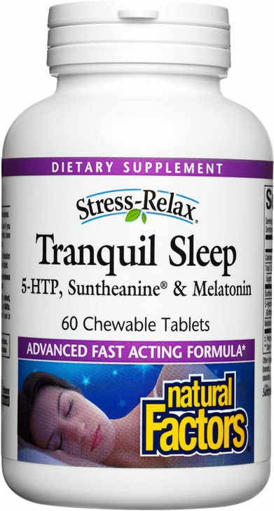 Natural Factors Tranquil Sleep - Calm Sleep Health Supplement - Relaxation Support Supplement with Melatonin & 5-HTP - 60 Chewable Tablets (30 Servin