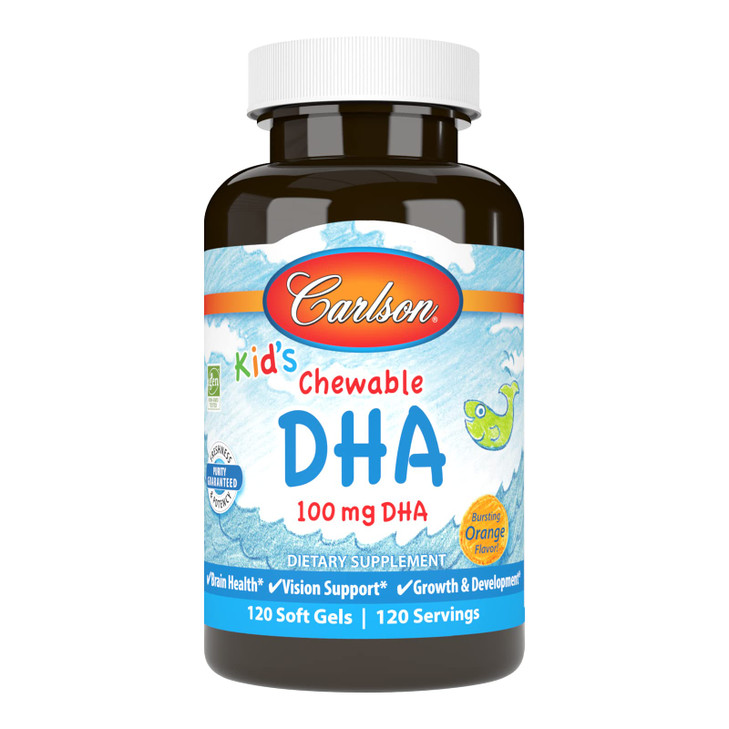 Carlson - Kid's Chewable DHA, 100 mg DHA, Brain Health, Vision Function, Growth & Development, Orange, 120 Chewable Softgels