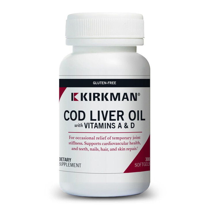 Kirkman - Cod Liver Oil with Vitamin A & D - 300 Softgels - Essential Fatty Acids - Supports Foundational Health - Hypoallergenic