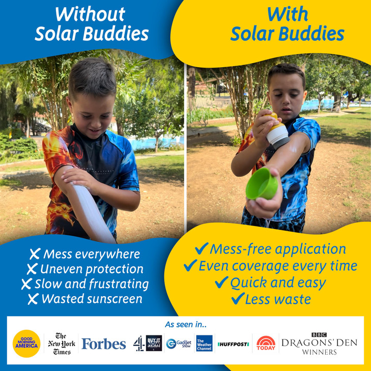 Solar Buddies Sunscreen Applicator - Blue & Pink Duo - BPA-Free Refillable Roll on Sponge Sunscreen, Suncream & Lotion Applicator For Kids, Adults &