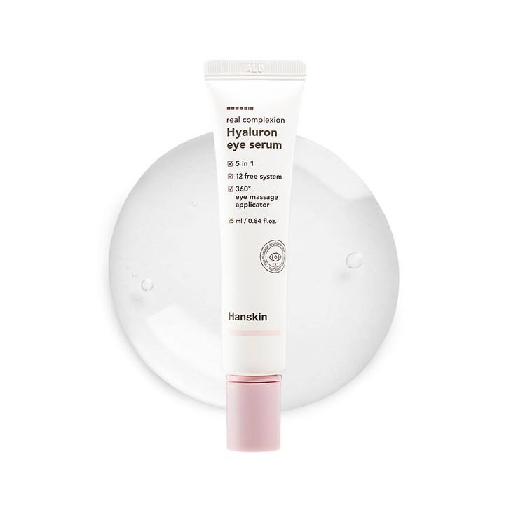 Hanskin Hyaluron Eye Serum  Korean Hydrating Eye Care | 4 Types of Hyaluronic Acid & Cooling Metal Applicator | De-Puffing, Smoothing & Brightening