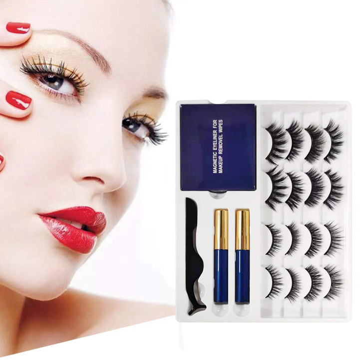 Teqqo Magnetic Eyelashes with Eyeliner - 8 Pairs Reusable Magnetic Eyelashes Kit with 5 Pairs Makeup Removal Wipes, 3D Natural False Lashes with Twee