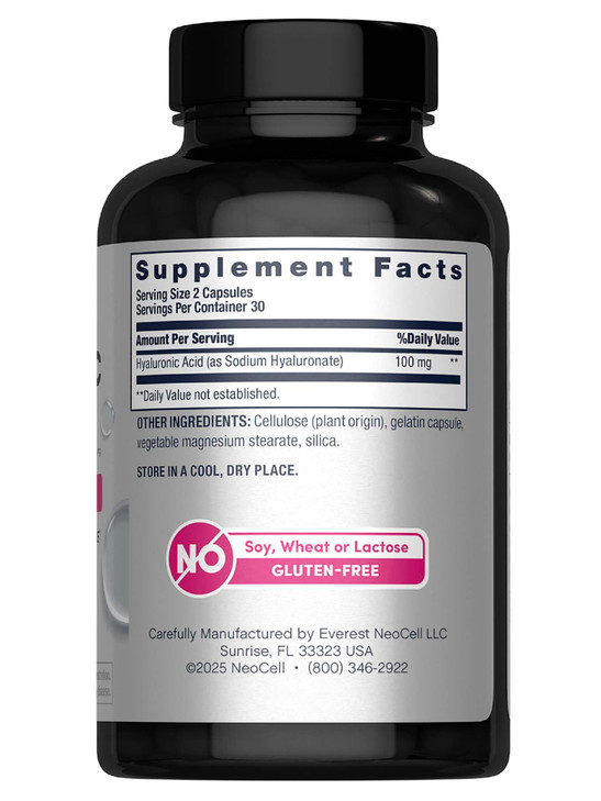 NeoCell Hyaluronic Acid Capsules | 60 Pills | 100mg | Advanced Formula Supplement | Skin Hydration & Suppleness