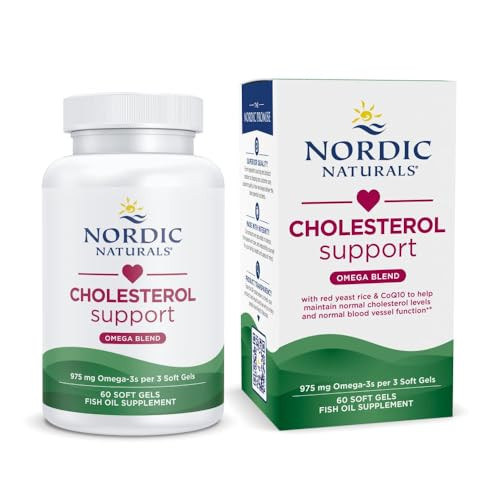 Nordic Naturals Cholesterol Support, Lemon - 60 Soft Gels - 975 Omega-3 + Red Yeast Rice & CoQ10 - Normal Cholesterol, Antioxidant Support - EPA & DH