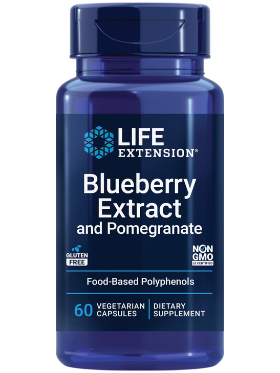 Life Extension Blueberry Extract and Pomegranate, arterial Health Support, antioxidant Defense, Gluten-Free, Non-GMO, Vegetarian, 60 Vegetarian Capsu