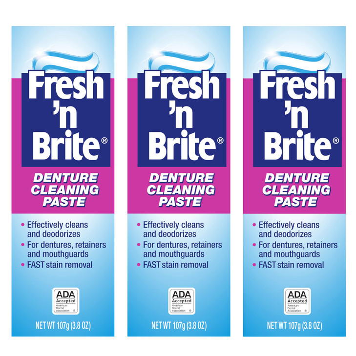 Fresh 'n Brite Denture Cleaning Paste For Dentures, Removable Partial Dentures, Retainers, Mouthguards, Nightguards, Fast Stain Removal, pack of 3, 3