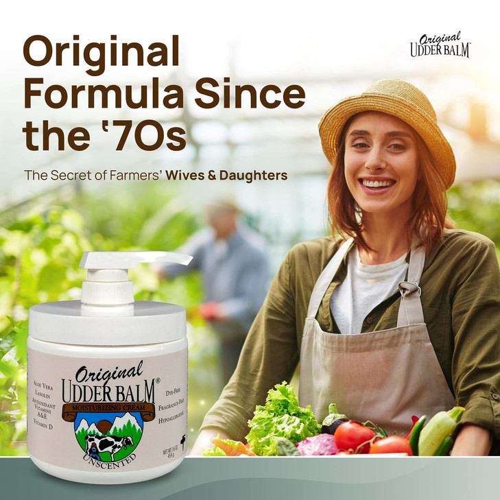 Original Udder Balm Unscented Pump Jar - Made in USA - Hypoallergenic, Dry Skin Relief for Hands, Feet & Face, Moisturizer for Sensitive, Cracked Dry