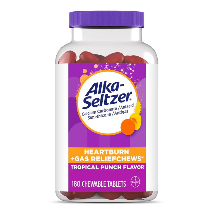 Alka-Seltzer Heartburn + Gas ReliefChews, Antacid + Antigas Chews for Fast Heartburn Relief, Gas, and Acid Indigestion Relief On the Go, 180 Ct