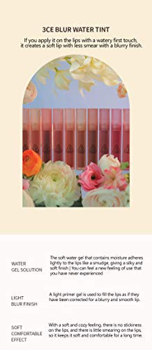 3CE BLUR WATER TINT(4.6g) soft lip with less smear with a blurry finish (#DOUBLE WIND) with sun cream(1ml*3ea)