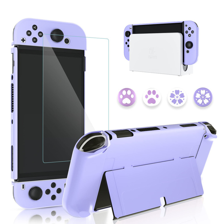 GLDRAM Case for Nintendo Switch OLED Model 2021 with Screen Protector and 4 PCS Thumb Caps, Protective Hard Cover for Switch OLED Console & JoyCon -
