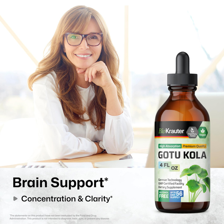 BIO KRAUTER® ?entella Asiatica (Gotu Kola)- Liquid Drops Gotu Kola Extract 685 mg/Serving 4 Fl.Oz 56-Day Supply - Pure Vegan Brain Supplement, Suppor