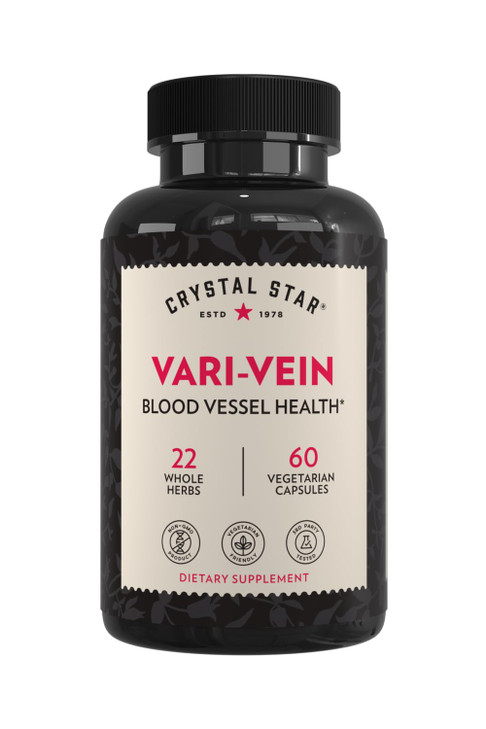 Crystal Star Vari-Vein (60 Capsules) - Herbal Circulation Support Supplement for Varicose Veins & Spider Veins Treatment - Witch Hazel, Butchers Bro