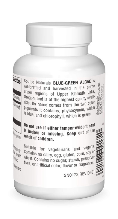 Source Naturals Blue Green Algae from Klamath Lake - Algae Superfood Supplement, 500 mg - 100 Tablets