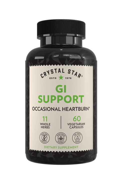 Crystal Star GI Support Supplement (60 Capsules)  Herbal Gut Health Supplement That soothes Occasional Heartburn and Supports Acid Reflux  Ginger,