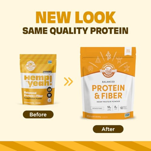 Manitoba Harvest Hemp Yeah Balanced Protein and Fiber Powder, Unsweetened, Keto Friendly, Preservative Free, Non GMO, 32 Ounce (Pack of 1), Packaging