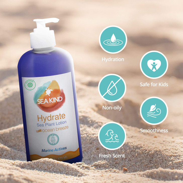 Sea Kind All Natural Hydrate Ocean Breeze Sea Plant Hand and Body Lotion for Women and Men, Essential Oil Scent, 16 Fl Oz, Non Comedogenic, Vegan Moi