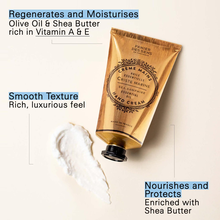 Panier des Sens Sea Samphire Hand Cream - Nourishing Shea Butter Hand Cream for Dry Cracked Hands 97% Natural Ingredients - Dermatologically Tested H