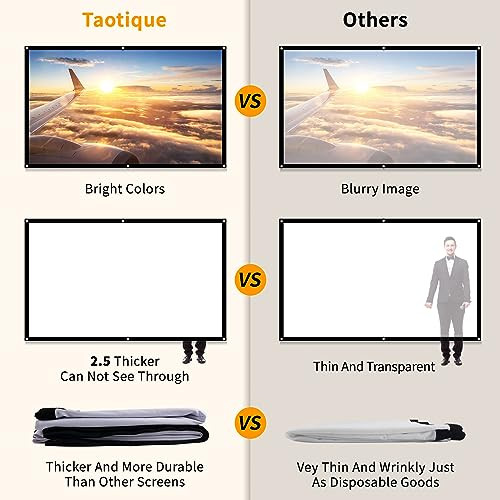 Taotique Projector Screen 120 inch, Movie Projector Screen 16:9 Foldable and Portable Anti-Crease Indoor Outdoor Projection Double Sided Video Projec