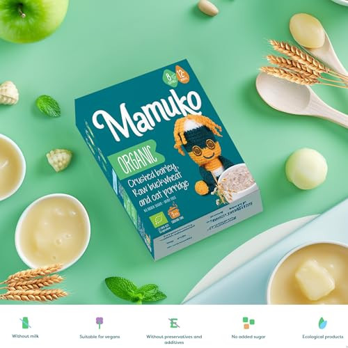 MAMUKO Baby Porridge - Organic Porridge with Crushed Barley, Raw Buckwheat & Oat - Vegan Porridge with No Added Sugar or Preservatives - Porridge Ide