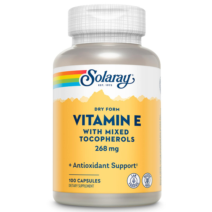 SOLARAY Vitamin E 400 IU (268mg), Dry Form - Natural Source, Mixed Tocopherols Vitamin E - Antioxidant Supplement, PMS and Menopause Support - 60-Day