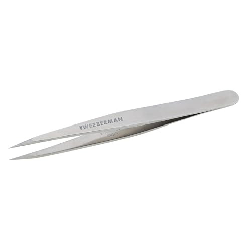 Tweezerman Steel Point Tweezer, Silver, 2 x 6 inches, Modern, Professional Quality for Eyebrow Precision, Facial and Ingrown Hair Removal