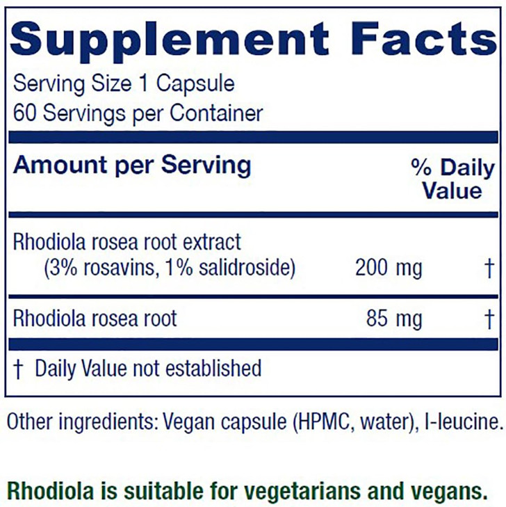 Vitanica Rhodiola Rosea Root Extract 200mg, Dr. Formulated, 3% Rosavins & 1% Salidroside, Rhodiola Root 85mg, Vegan, 60 Capsules