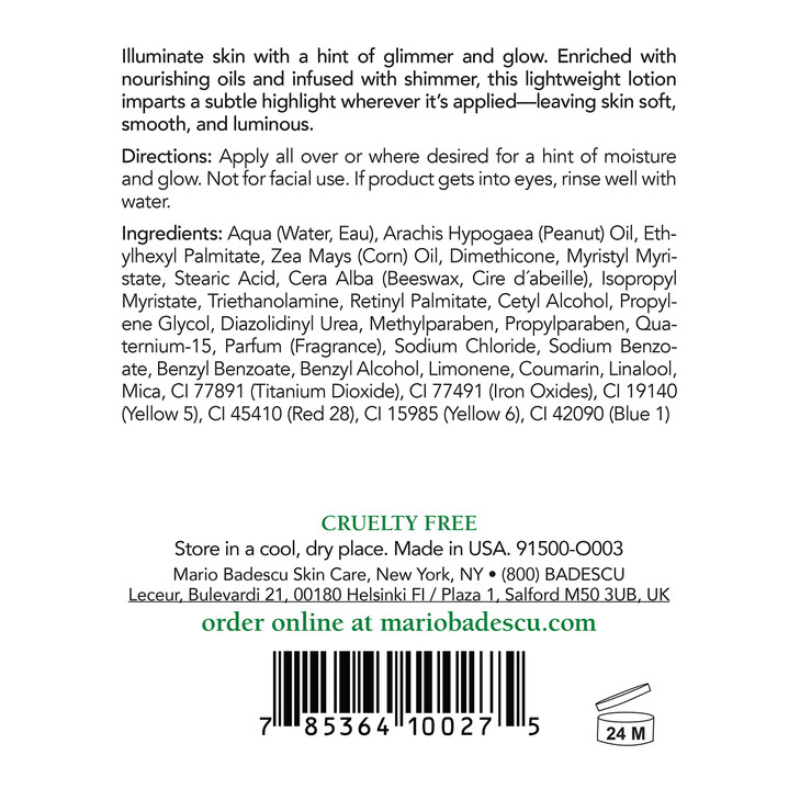 Mario Badescu Summer Shine Body Lotion Enriched with Vitamin A, Lightweight and Radiant, Non-Greasy Candlelit Glow Body Shimmer, Ideal for All Skin T