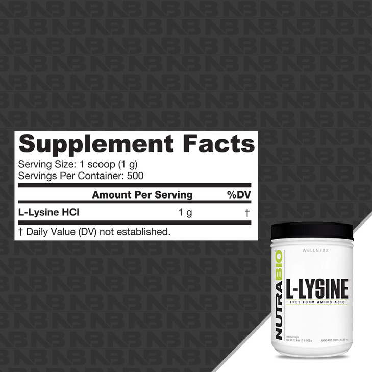 NutraBio L-Lysine Powder 500g  Essential Amino Acid for Protein Metabolism, Collagen Support, & Immune Health  Pure, Unflavored, Non-GMO, Vegan- 50