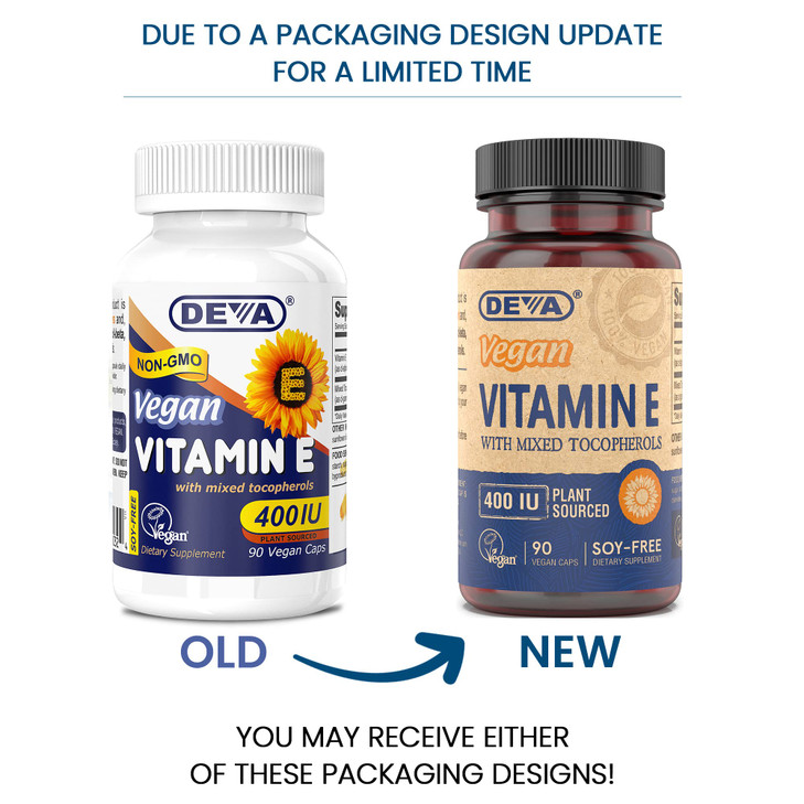 DEVA Vegan Vitamins Natural Vitamin E 400IU with Mixed Tocopherols, Supports Immune System & Skin Nutrition, Natural Antioxidant & Gluten Free, Dairy