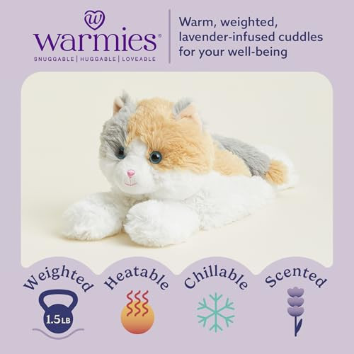 warmies Microwavable & Weighted Stuffed Animals, Calico Cat - Heated Stuffed Animal Plushie for Warmth & Comfort - Cute Soft Plush Toys for Adults &