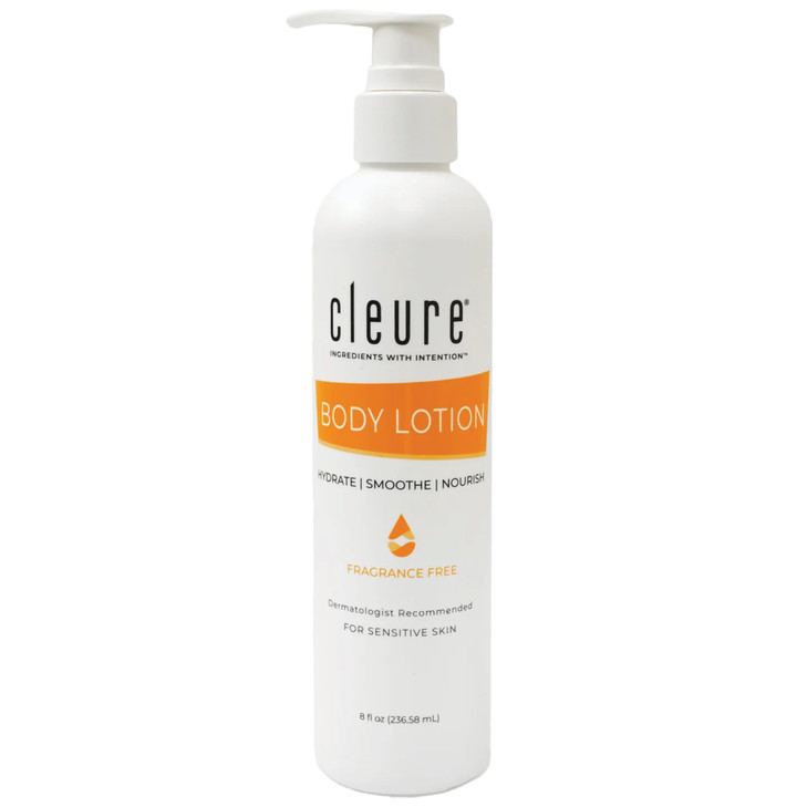 Cleure Body Lotion for Sensitive Skin - Daily Moisturizer with Shea Butter & Vitamin E - Fragrance Free, Gluten Free, Paraben Free (8 oz, Pack of 1)