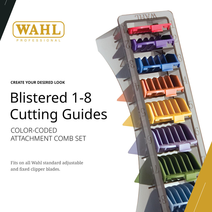 Wahl Professional Blistered 1-8 Cutting Guides, Color-Coded Clipper Guard Attachments, Durable and Easy to Use