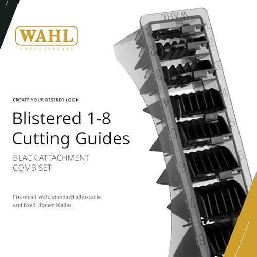 Wahl Professional Blistered 1-8 Cutting Guides, Black Clipper Guard Attachments, Durable and Easy to Use