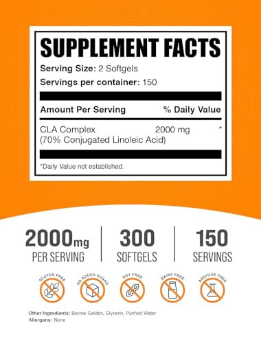 BulkSupplements.com Conjugated Linoleic Acid Softgels - CLA Supplements, CLA 2000mg, CLA Safflower Capsules, CLA Pills - 2 CLA Softgels per Serving,