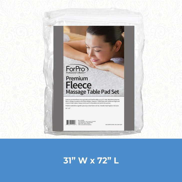 ForPro Premium Fleece Massage Pad Set, Extra Soft, Hypoallergenic, for Massage Tables, Includes Pad and Face Rest Cover, 31 W x 72 L