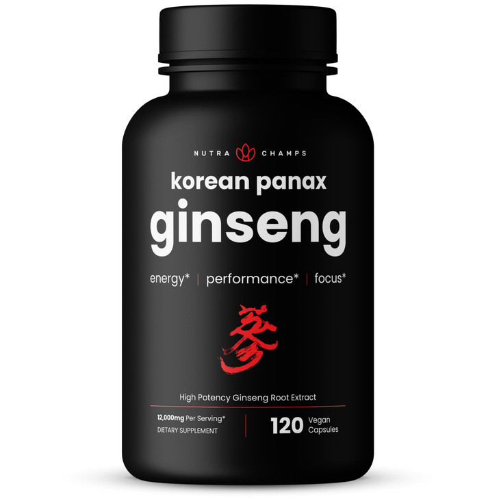 NutraChamps Korean Red Panax Ginseng Capsules | Extra Strength Ginsenosides for Energy, Focus, Performance, Vitality & Immune Support | Korean Ginsen