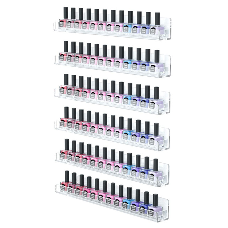 FEMELI Nail Polish Wall Rack: 6 Shelves 15 Inch Clear Acrylic Nail Polish Organizer for 66-90 Bottles Multi-Purpose Acrylic Floating Shelves (15 Inch