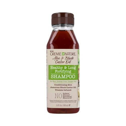 Creme of Nature Aloe & Black Castor Oil Shampoo, 12 Ounce - Cleanses hair & scalp, Smoothens & detangles, Promotes length by strengthening damaged or