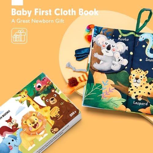 hahaland Baby Books 0-6 Months,Infant Tummy Time Toy Sensory Toys 6 to 12 Months Touch Feel Book Travel Toy Gifts for Boy Girl 0-3 Month Baby Shower
