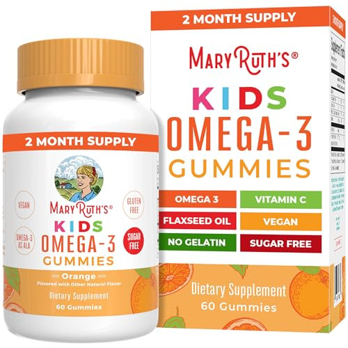 MaryRuth Organics Vegan Omega 3 Gummies for Kids 2+, 2 Month Supply, Sugar Free, Omega 3 Supplement with Vitamin C, Flaxseed Oil, Immune Support, Ess