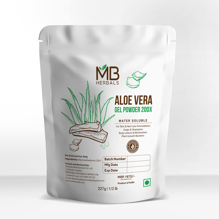 MB Herbals Aloe Vera Gel Powder 200X | 8 oz | Water Soluble Extra Moisutizing Aloe Vera Powder for Hydrating Face Packs and Hair Packs