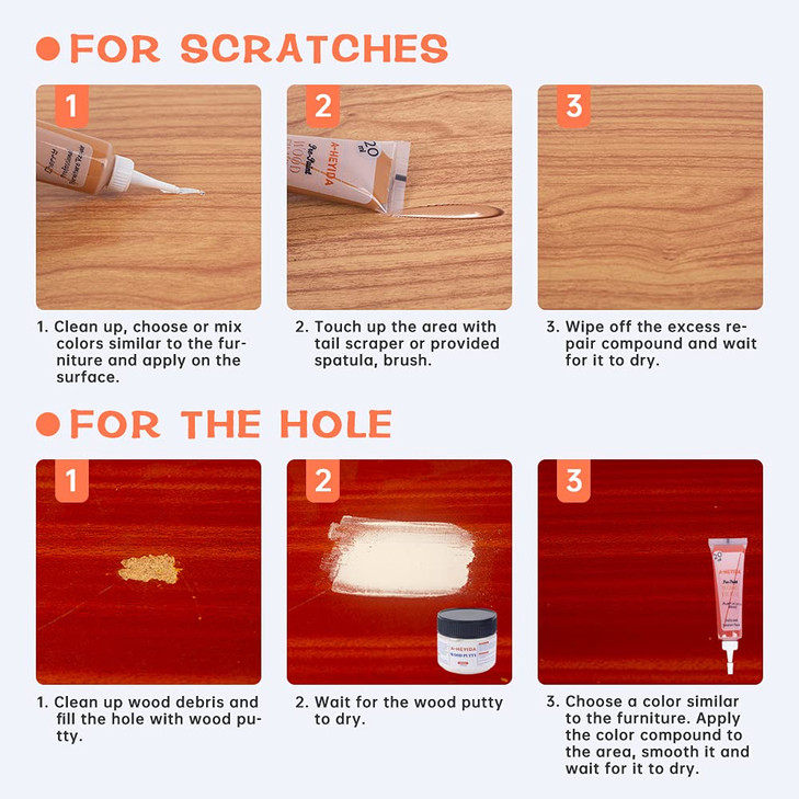 Wood Scratch Repair Kit - 18 Color Wood Fillers Paste for Scratch, Crack, Stain, Discoloration on Vinyl, Hardwood, Laminate, Floor, Furniture, Door,