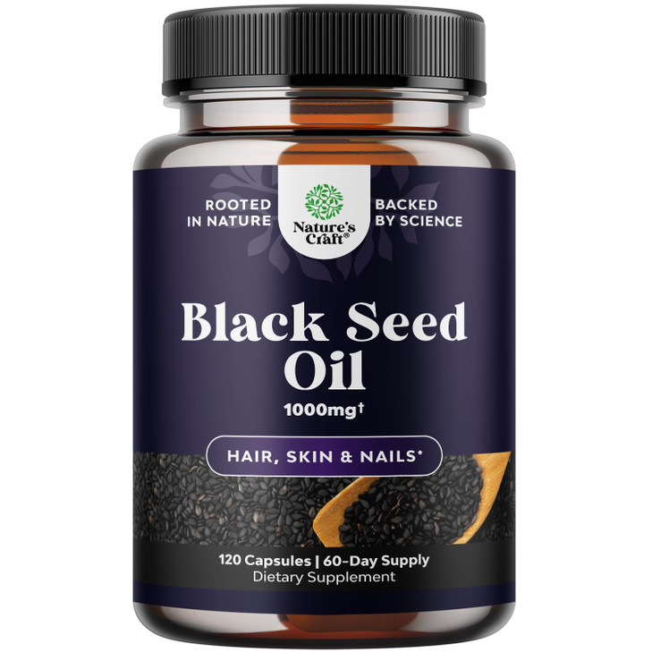 Cold Pressed Black Seed Oil Capsules - Vegan Nigella Sativa Black Cumin Seed Oil Capsules with Omega 3 6 9 Antioxidants and Thymoquinone for Hair Gro