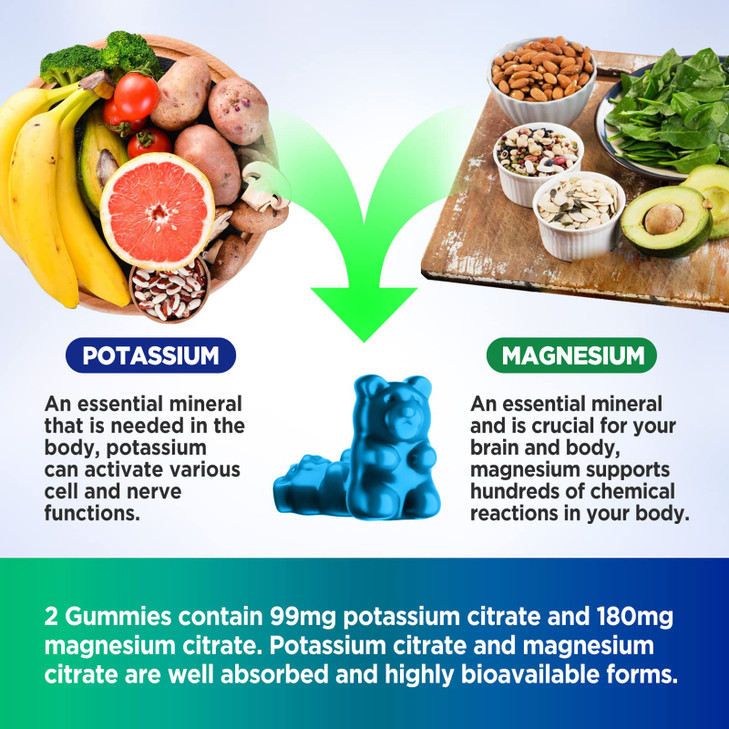 HOLLEGEND Potassium Magnesium Gummies, High Absorption Potassium Citrate 99mg Magnesium Citrate 180mg, Chewable Gummy Supplements for Leg Cramps & Mu