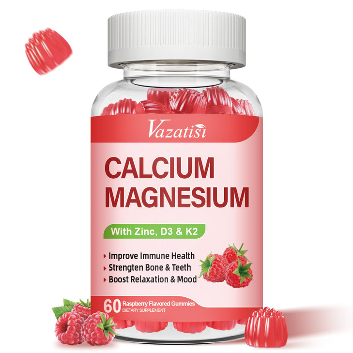 Calcium Magnesium Zinc Gummies with Vitamin D3 & K2, High Absorption Magnesium Glycinate Potassium for Immune and Calm Mood, Grape Flavor 120 Gummies